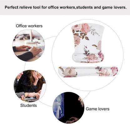 MOSISO Wrist Rest Support for Mouse Pad & Keyboard Set, Peony Ergonomic Mousepad Non-Slip Base Home/Office Pain Relief & Easy Typing Cushion with Neoprene Cloth & Raised Memory Foam, Black