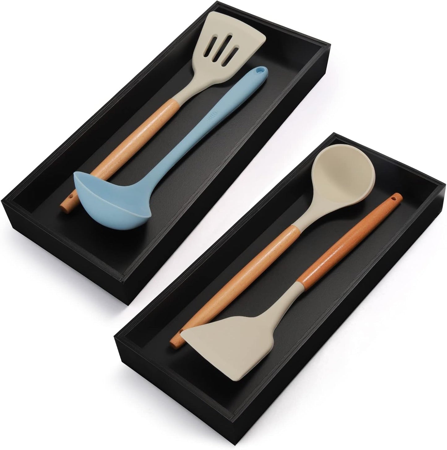 Lixple Bamboo Drawer Organizer, Cutlery Silverware Organizer for Kitchen Drawer, Stackable Utensil Organizer, 2 Pcs Flatware Organizer for Drawer, Wooden Storage Box Tray (Bamboo, 9 X 6 X 2 Inch)