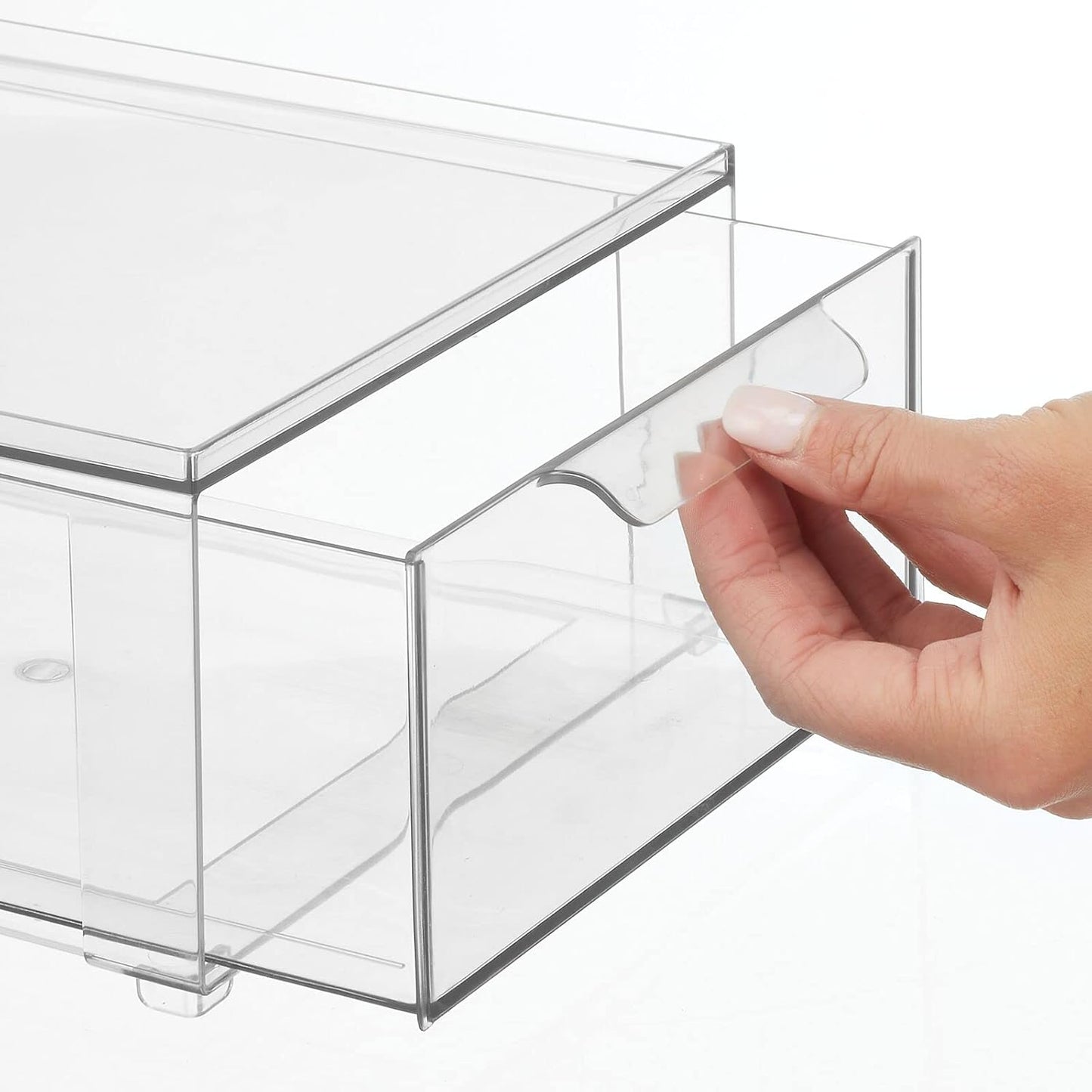 mDesign Plastic Stackable Closet Storage Organizer Bin Containers with Front Pull Drawer for Cabinet, Desk, Shelf, Cupboard, or Dresser Organization - Lumiere Collection - Clear