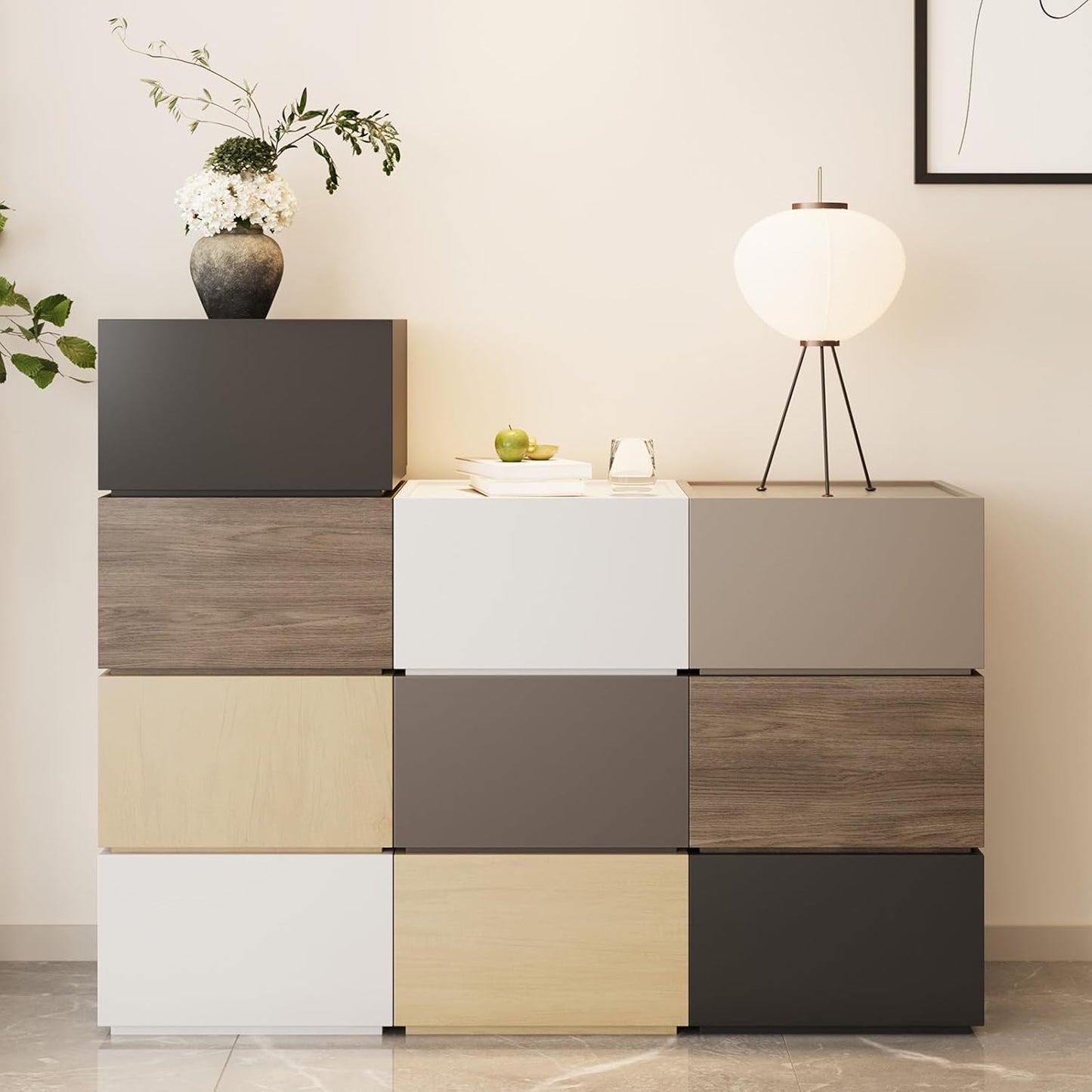 Svimi Modular Stackable Drawers, Modern Nightstand Modular Storage Bins - Storage Cabinet, Bedside Table, Sofa End Table for Living Room Hallway Entryway Grey Small Set 1