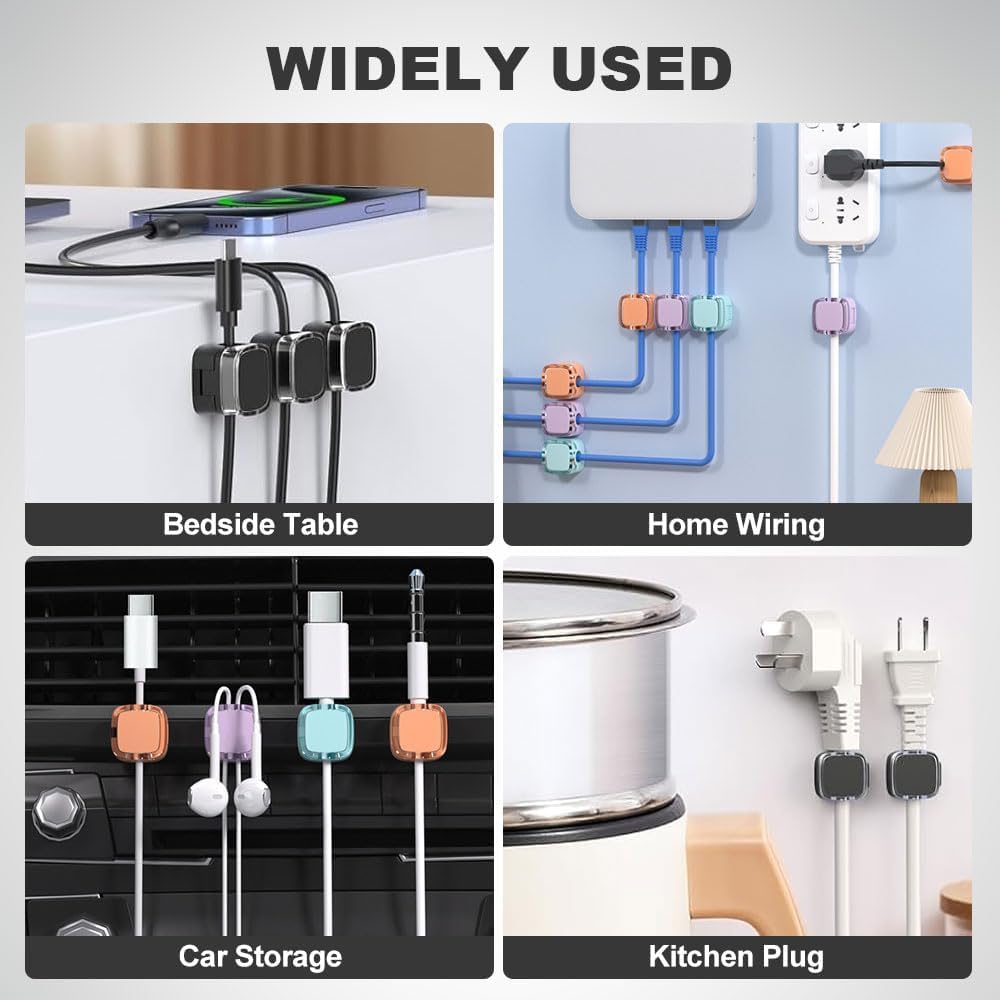 6 Pack Magnetic Cable Organizer & Storage Holder, 2024 USB Charging Cable Management Clips, Strong Adhesive Wire Holder (White)