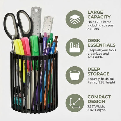 Black Pen Holder for Desk, Metal Pen Caddy Pencil Cup, Cute Makeup Brushes Cup, Desktop Makeup Brush Holder, Metal Desk Organizers and Accessories, Office Accessories Aesthetic