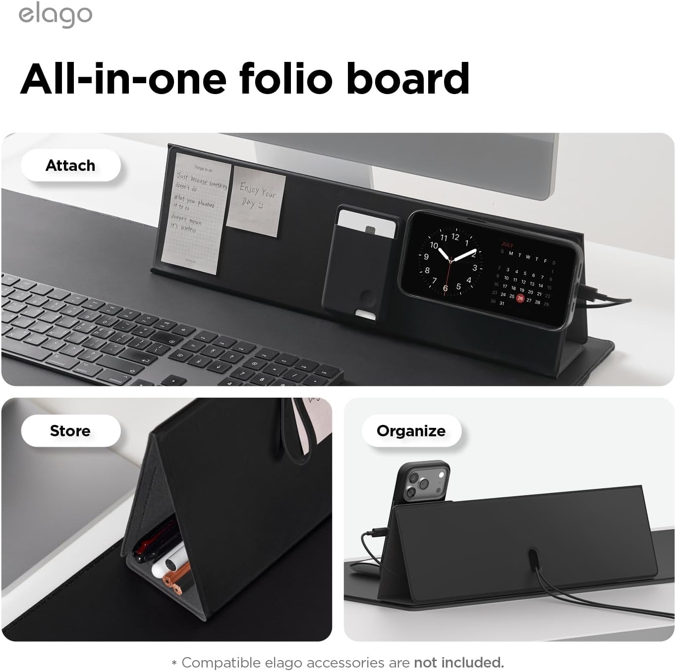 elago Smart Magnetic Desk Mat Folio Board Compatible with All Magnetic Products Clean Organized Desk for Office and Home (Microfiber Leather-Stone)