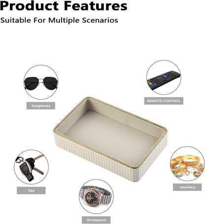 PU Leather Valet Tray,Desk Organizer Tray Nightstand Organizer Trinket Dish Storage Key Bowl Decorative Trays for Phone Wallet Jewelry Watch,Bathroom Bedroom Perfume Vanity Trays,Cream White