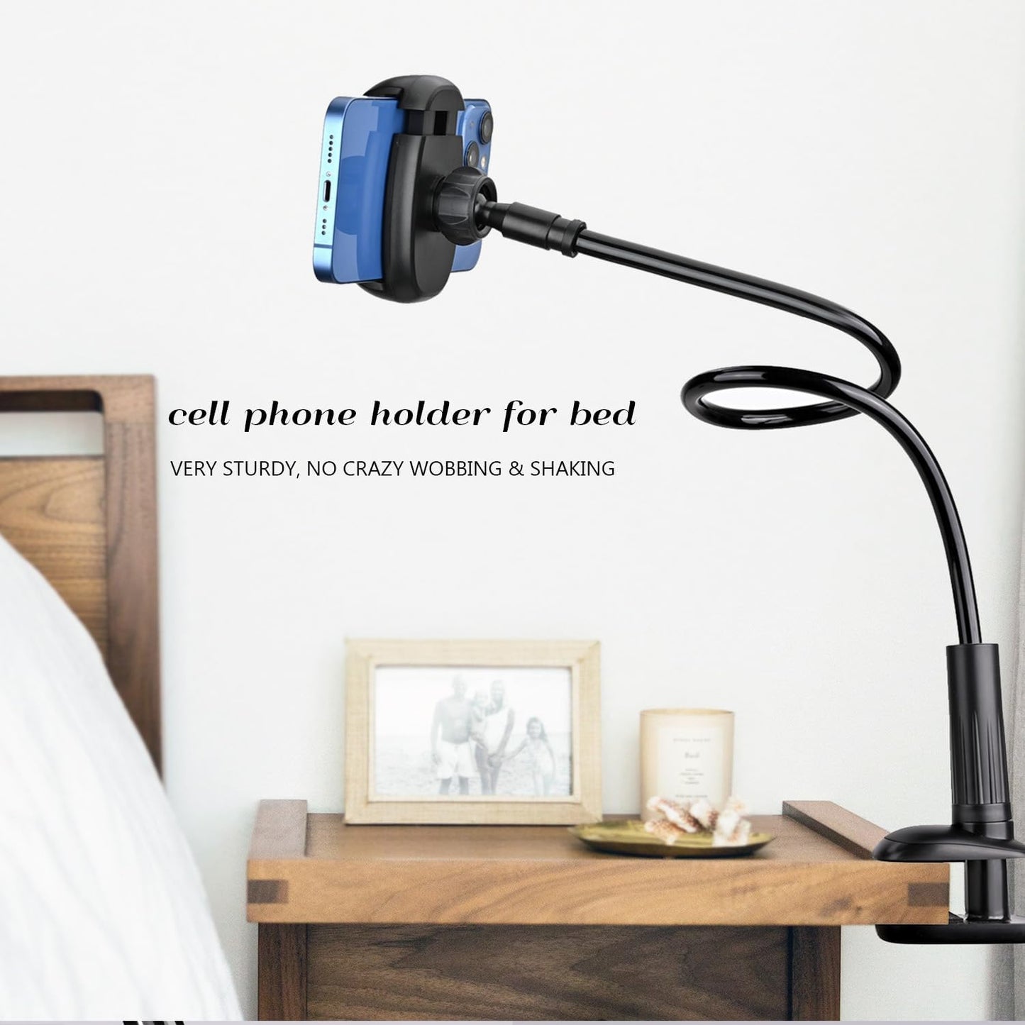 TONDA Phone Holder for Bed Desk, Gooseneck Phone Holder Stand with 33 inch Adjustable Flexible Long Arm Clip Clamp Bracket Mount for iPhone 15 Pro Max XR X 8 7 6 or Other 4-7" Devices