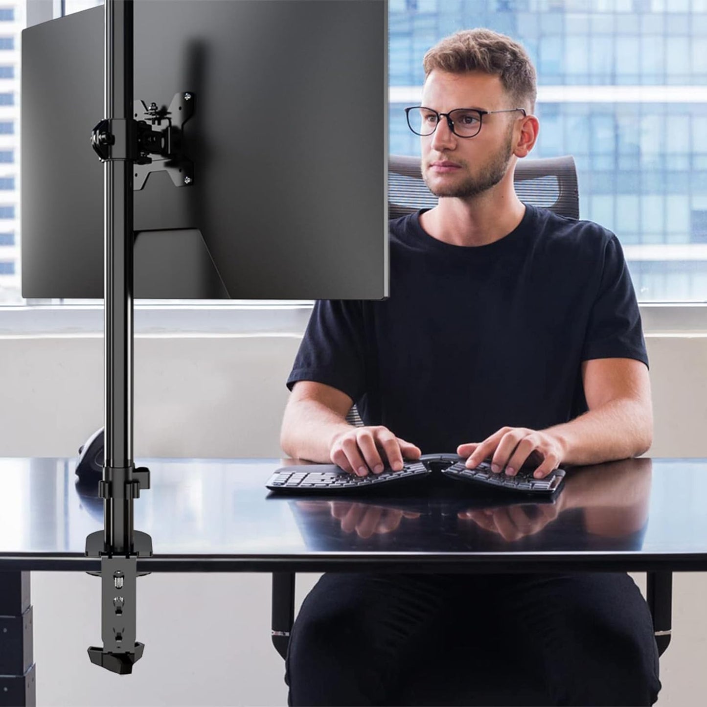 Pholiten Tall Vertically Stacked Dual Monitor Desk Mount Stand,Extra Tall 31 Inch Monitor Stand, Fully Adjustable Monitor arm for 13-32 Inch LCD Screen，Holds up to 22lbs