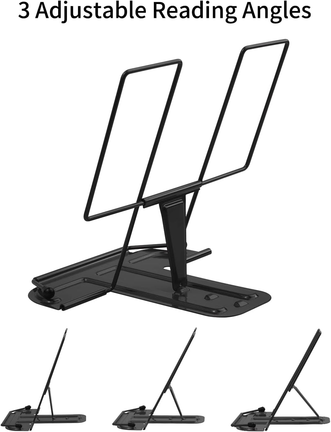 MSDADA Metal Book Stand for Desk, Adjustable Reading Rest Book Holder, Portable Cookbook Documents Holder, Sturdy Typing Stand for Recipes Textbooks Tablet Music Books with Page Clips (Macaron Pink)