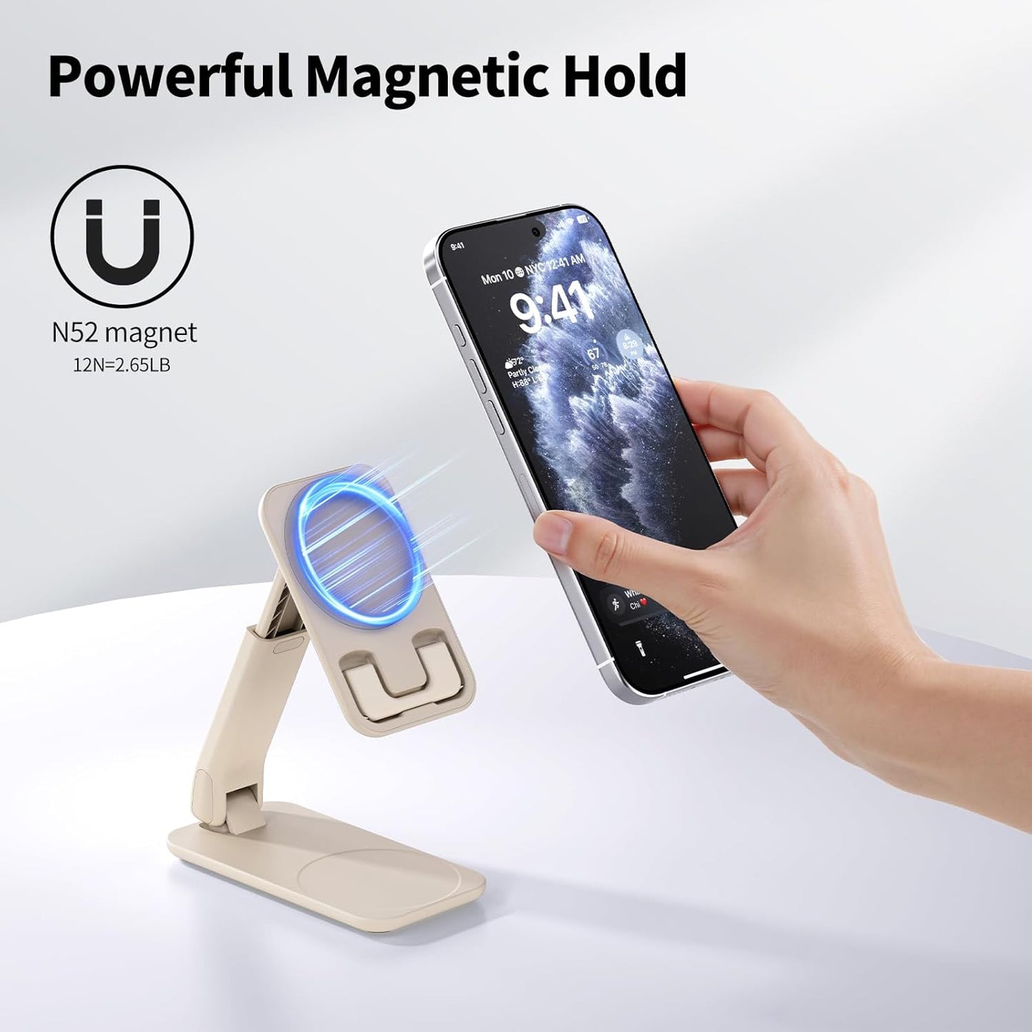 iWALK Magnetic Cell Phone Stand for Desk, Angle and Height Adjustable Mobile Phone Holder, Foldable Magnet Stand for iPhone 17 16 15 14 13 12 Pro Max and iPad, Cell Phone Holder for Samsung, White