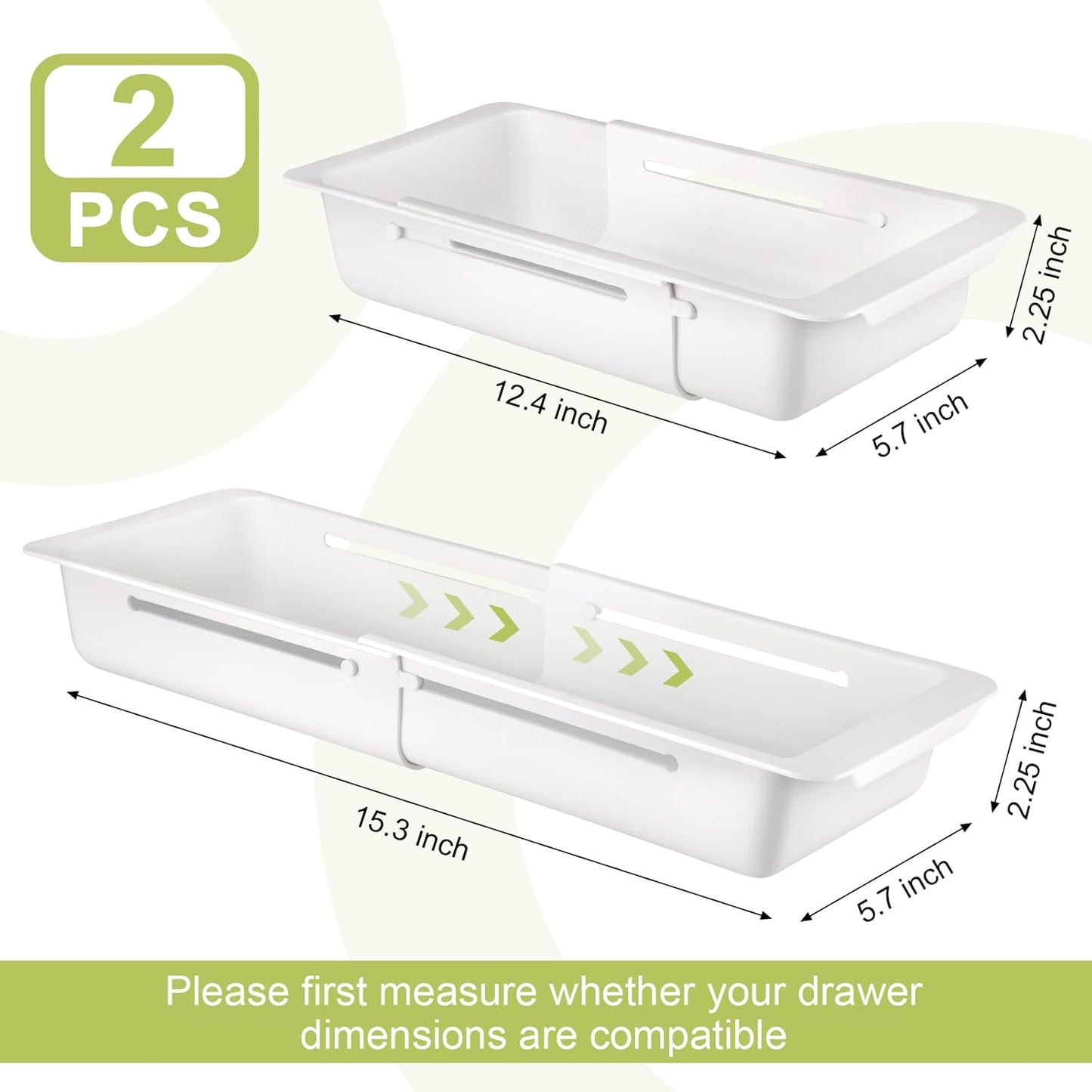 Booson 2 PCS Deep Drawer Organizer Bin Adjustable Sliding Drawer Organizers Expandable Kitchen Organizer Trays for Home Office Makeup Storage Tools