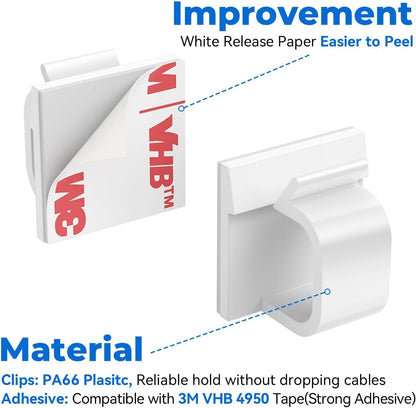 Cable Clips 50pcs with Strong Adhesive Tapes,Wire Holder Organizer Cord Management for Car, Office and Home (White- CC04(50PCS))
