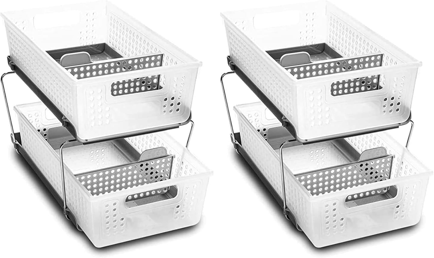 madesmart 2 Tier Bath Organizer, Undersink Storage with Sliding Drawers, for Cleaning Supplies, Pantry, Sponges, Bottles & Kitchen Essentials, Adjustable Dividers & Pull Out Sliding Baskets, Frost