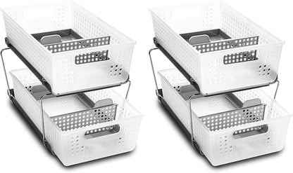 madesmart 2 Tier Bath Organizer, Undersink Storage with Sliding Drawers, for Cleaning Supplies, Pantry, Sponges, Bottles & Kitchen Essentials, Adjustable Dividers & Pull Out Sliding Baskets, Frost
