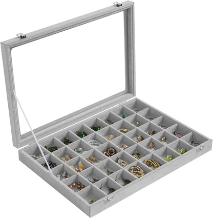 Stratalife Jewelry Organizer Bracelet Organizer Storage Box 12 Grid Stackable Jewelry Tray with Lid Velvet Jewelry Box for Drawer Necklace Bracelet Display Storage Organizer Box (Beige)