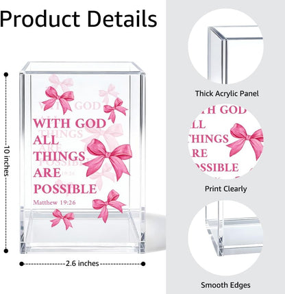 Just Breathe Acrylic Cosmetic Organizer Pen Holder, Anxiety Relaxing Acrylic Desk Holder Cup for Pen Pencil, Dandelion Desk Organizer, Mental Health Office Gifts for Coworker Leader Friend