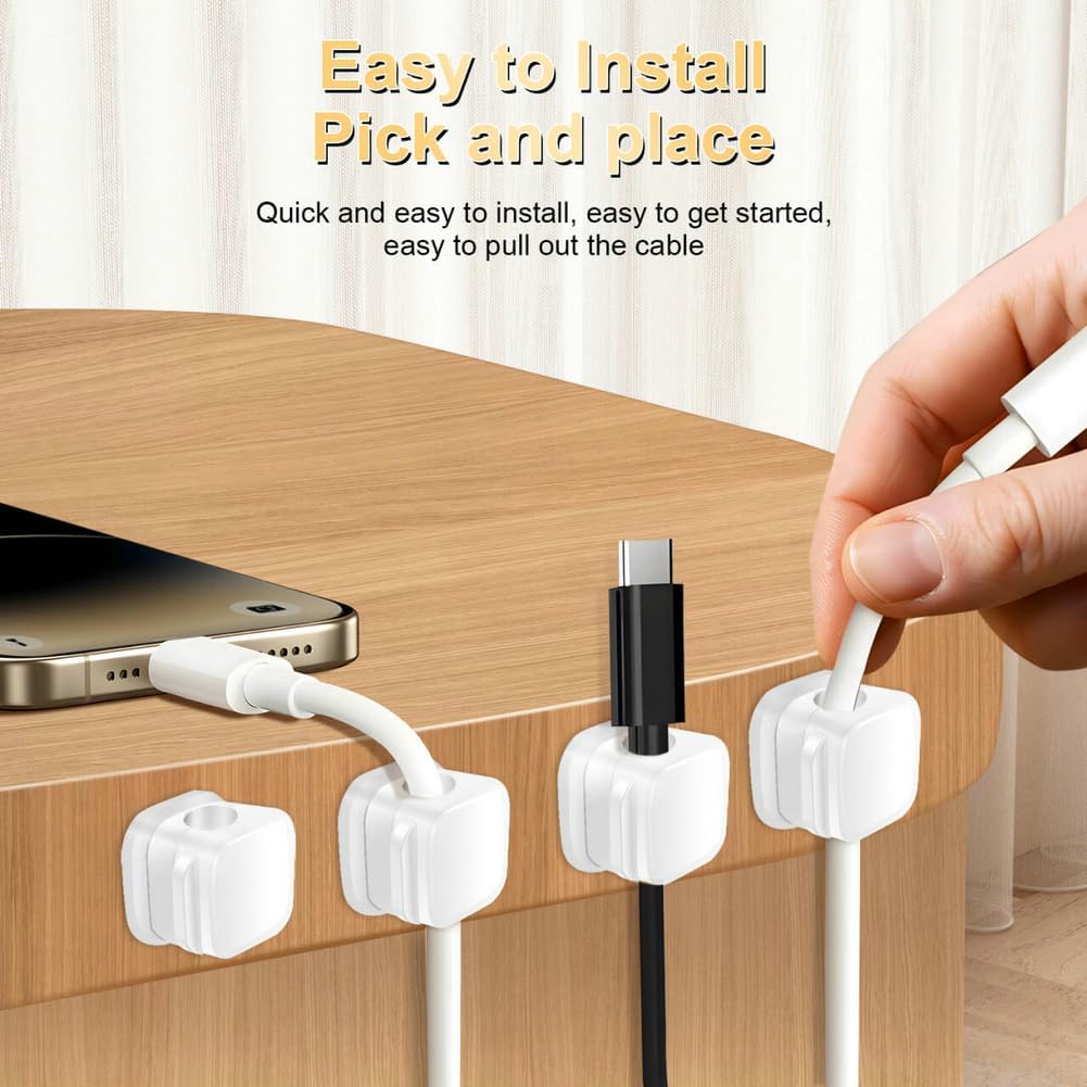 18 Pack Cord Organizer Holder,Magnetic Cable Clips Management, Easy Adhesive Phone USB Charger Cord Keeper, Hide Or Organize Desk Cable for Kitchen, Office, Car, Nightstand （Black）