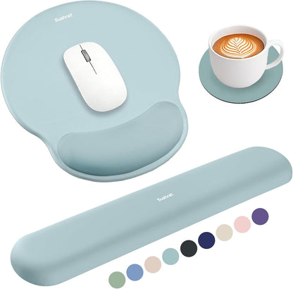 Sushret Mouse Pad and Keyboard Wrist Rest, 3-in-1 Gel Memory Foam Ergonomic Mouse Pad with Wrist Rest Set,Gaming Mousepad Arm Cushion Support for Computer Office Desk Accessories Cute Setup,Sage Green