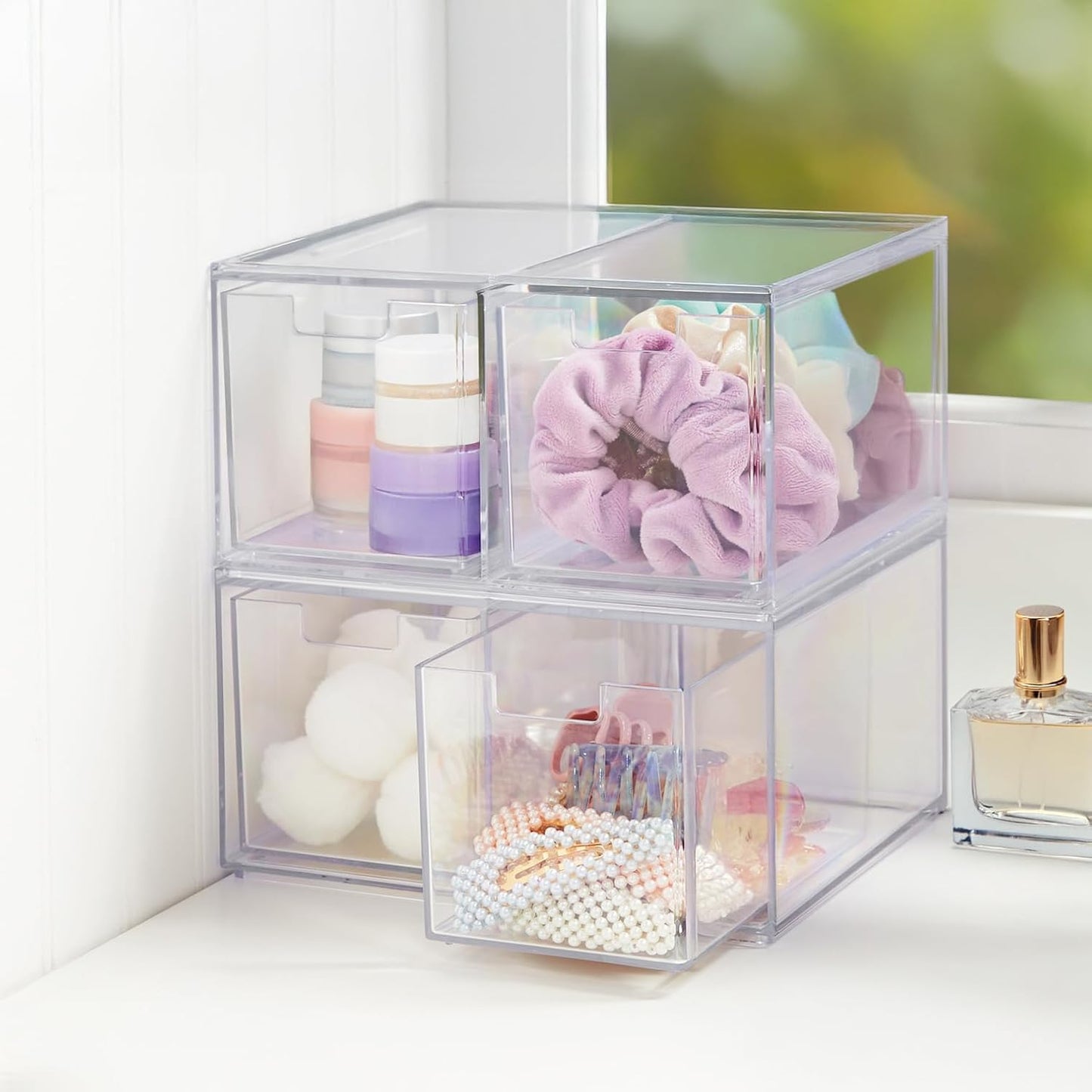 STORi Chloe Space-Saving Clear Drawer Organizer (4 Wide Drawers) Sort Office, Kitchen, Beauty Supplies, Makeup, Pens, Jewelry, Stationary, Made in USA