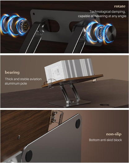 Book Stands for Reading,Adjustable Book Holder with 360° Rotating Metal Base,Foldable Cookbook Stand, Reading Hands Free with ABS Expandable Page Clips for Recipe,Textbook,Laptop