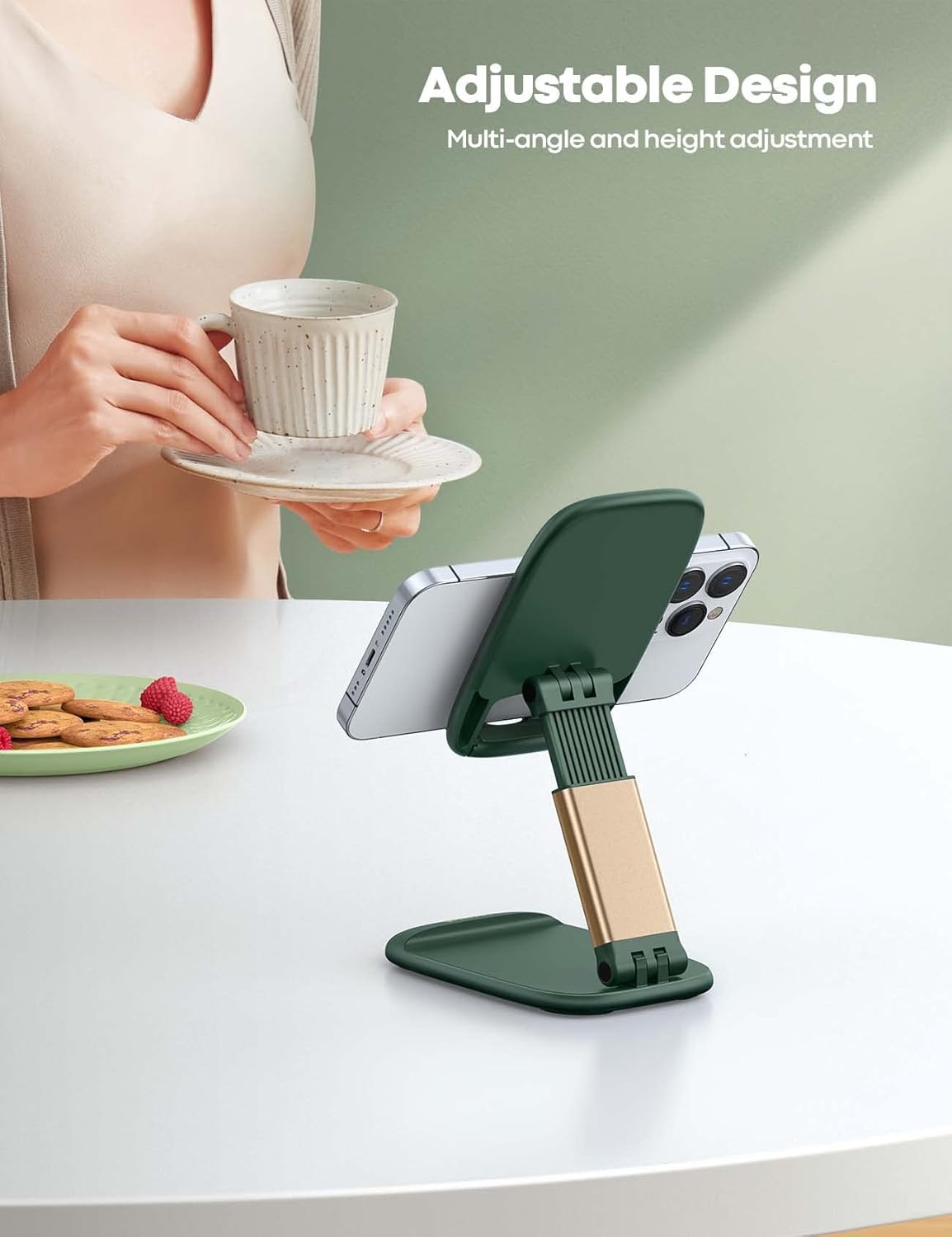 Lamicall Cell Phone Stand for Desk - [Height Adjustable] Foldable Mobile Phone Holder, Portable Stand for iPhone 17 16 15 14 13 12 11 Pro Max Plus Air, Galaxy S25, Office Gift Mothers Day Accessories