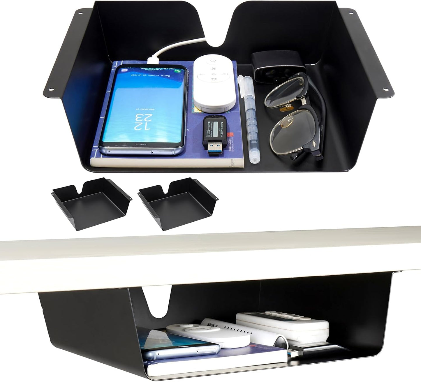 KHAMAL Under Desk Storage Shelf 2 Pack- Under Desk Drawer With Built in Cable Management For Home, Office, Gaming Setups, Kitchen (Black)
