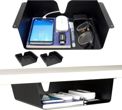 KHAMAL Under Desk Storage Shelf 2 Pack- Under Desk Drawer With Built in Cable Management For Home, Office, Gaming Setups, Kitchen (Black)