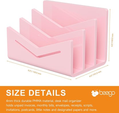 Beego Envelope and Mail Organizer Countertop - Clear Acrylic Desk Organizer Letter Holder Desktop File Sorter Bill Document Folder Rack for Office, Home, School Desk Organization