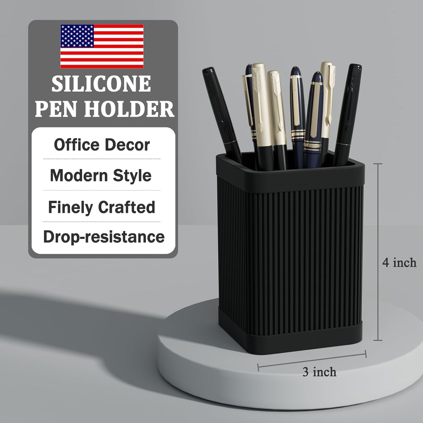 HighHerz Aesthetic Pen Holder For Desk, Modern Silicone Pencil Holder, Stylish Office Desk Decor, Made of 5 mm Thickened Premium Silicone, Office Desk Organizer And Accessories (Black) | For Desk, Modern