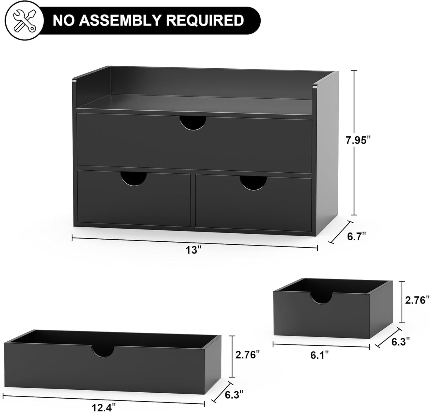 Wisuce Bamboo Desk Organizer - Mini Bamboo Desk Drawer Tabletop Cosmetic Storage Organization for Office or Home Black