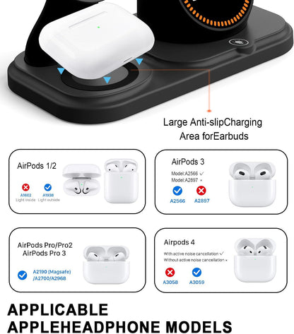 Wireless Charging Station with Clock,6-in-1 Charging Stand for Multiple Devices for iPhone 17 16 15 14 13 12 Pro Max, Apple Watch, Airpods, Bluetooth Speaker + RGB Light