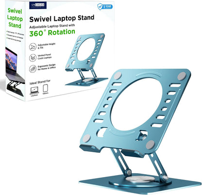 Uncaged Ergonomics Swivel Laptop Stand for Desk, Adjustable Computer iPad Stand for Desk w/ 360 Rotation, Portable Laptop Holder for Home Office Ergonomic Supplies (Black)