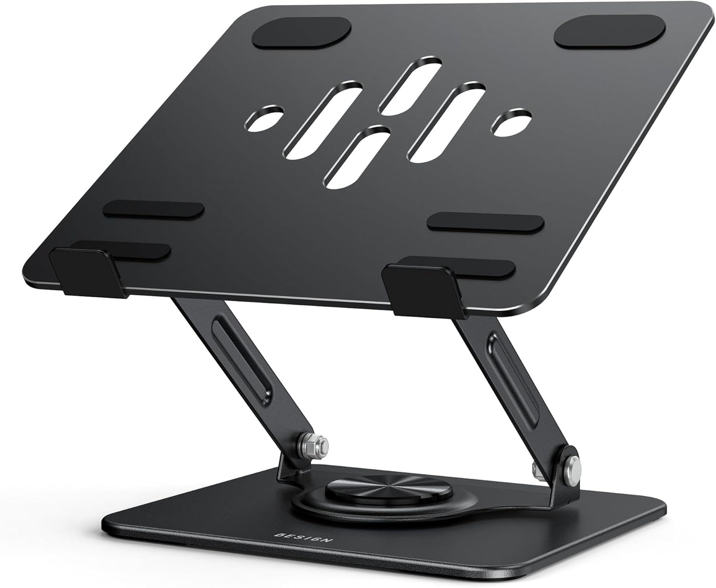 BESIGN LS11 Laptop Stand with 360° Rotating Base, Ergonomic Adjustable Notebook Riser, Foldable Computer Holder Compatible with 10-14" Laptops (Black)