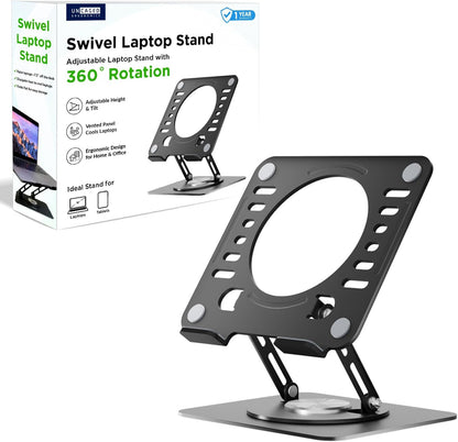 Uncaged Ergonomics Swivel Laptop Stand for Desk, Adjustable Computer iPad Stand for Desk w/ 360 Rotation, Portable Laptop Holder for Home Office Ergonomic Supplies (Black)