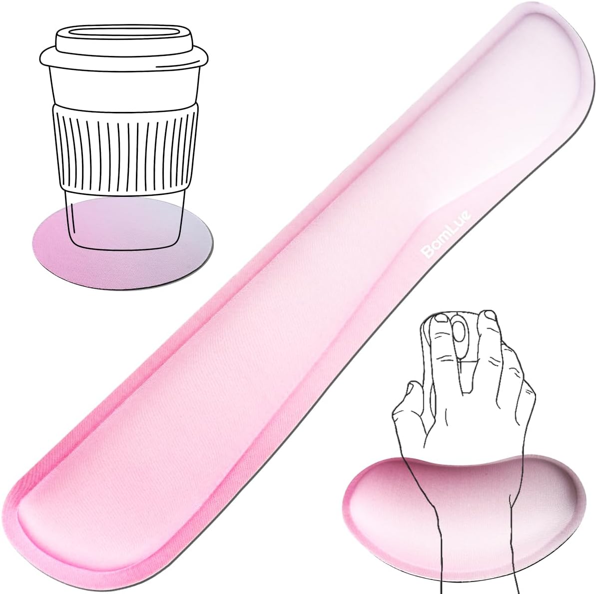 BamLue Upgrade Silky and Superfine Fabric Keyboard Wrist Rest, Gel Mouse Wrist Pillow Pad Set for Easy Typing & Pain Relief for Laptop, Office & Home, Ergonomic Sets for Keyboard-Pink