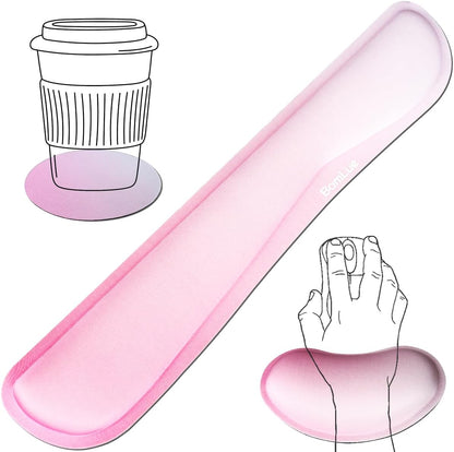 BamLue Upgrade Silky and Superfine Fabric Keyboard Wrist Rest, Gel Mouse Wrist Pillow Pad Set for Easy Typing & Pain Relief for Laptop, Office & Home, Ergonomic Sets for Keyboard-Pink