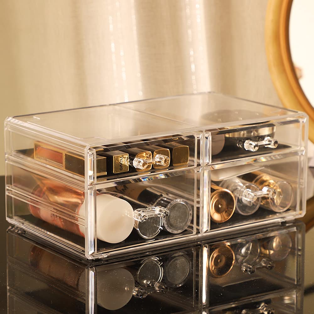 Cq acrylic 1 Pack Clear Stackable Storage Drawers for Vanity,Stackable 6 Drawers Desktop Organizer With Drawers,Cute Desk Storage for Office,Jewelry,Hair Clip,Beauty,Skincare and Make Up Organizers