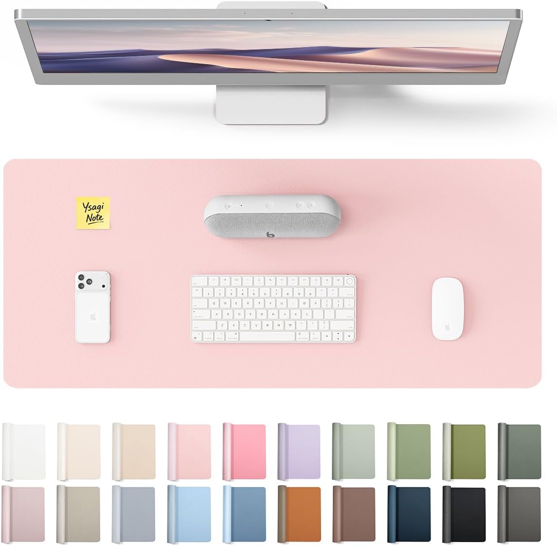 YSAGi Leather Desk Protector, Office Mat, Large Mouse Mat, Non-Slip PU Leather Blotter, Laptop Pad, Waterproof Writing Pad for Office and Home (Light Pink, 23.6" x 13.8") - Colors B
