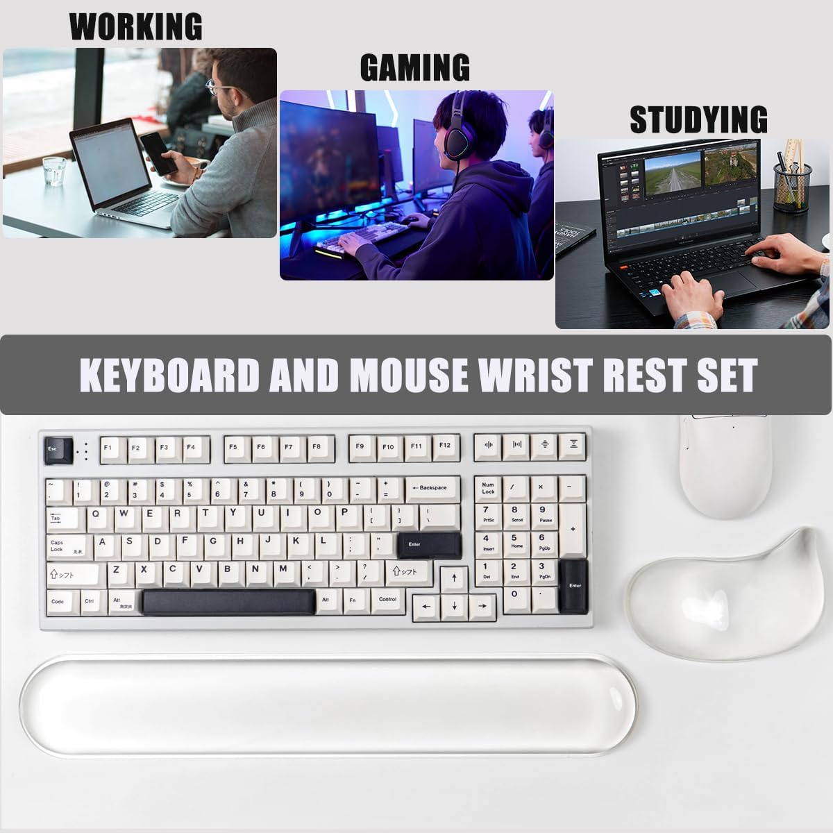Gel Keyboard and Mouse Wrist Rest Set –Blue Purple Clear Wrist Rest for Computer Keyboard 60%/68%/75%, Comfort & Support for Typing and Gaming