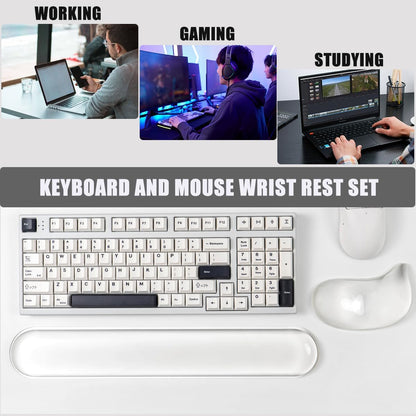 Gel Keyboard and Mouse Wrist Rest Set –Blue Purple Clear Wrist Rest for Computer Keyboard 60%/68%/75%, Comfort & Support for Typing and Gaming