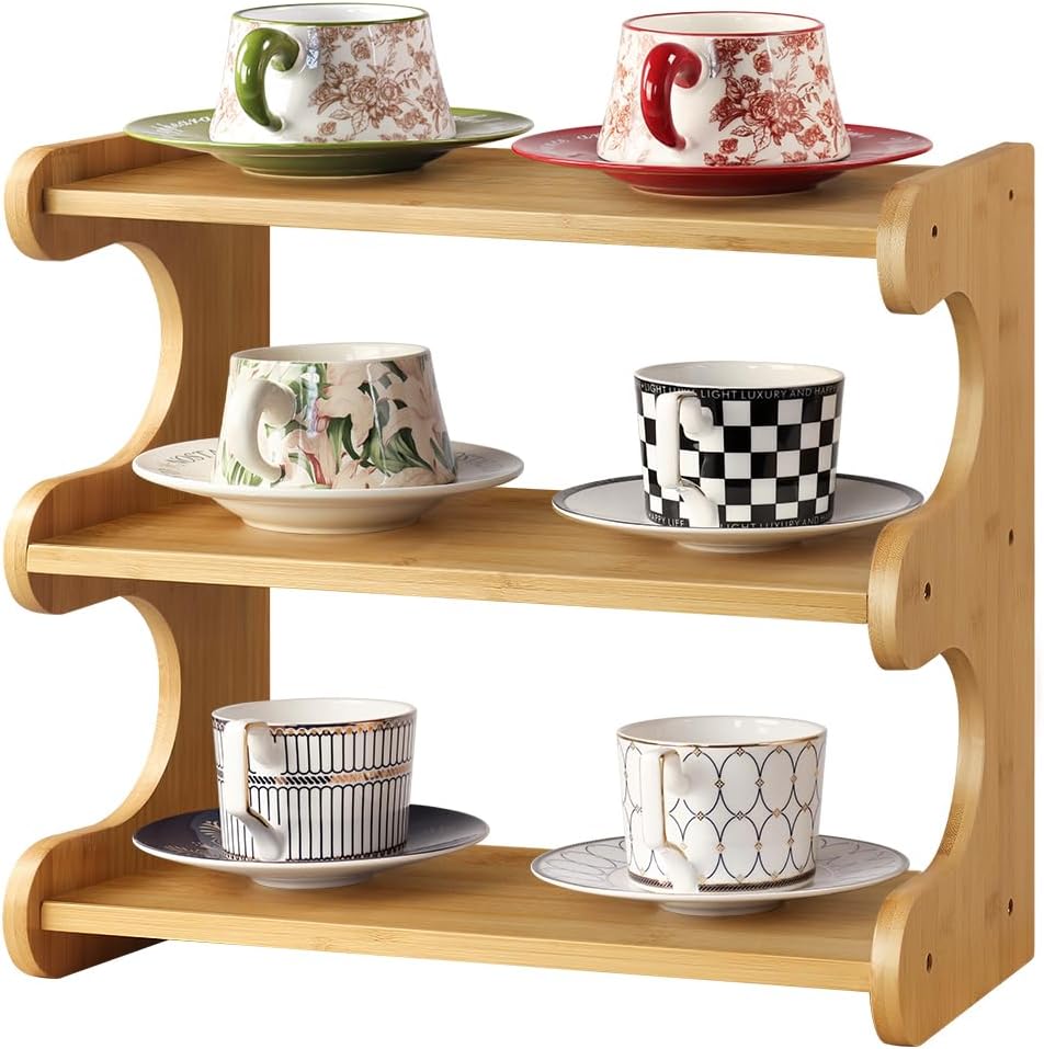 BFTOU Bamboo Desk Organizer Multifunctional 3 Tier Office Table Shelf Bookshelf Supplies Storage Rack for Kitchen Living Room