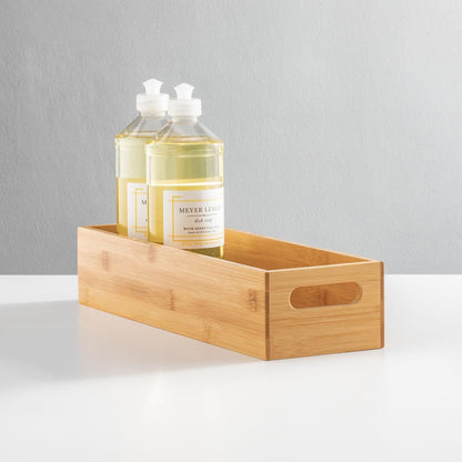 mDesign Kitchen Storage Box – Open-Top Bamboo Storage Tray with Handles – Versatile Cupboard Organiser for Shelves, Pantries, Surfaces and Cupboards – Natural