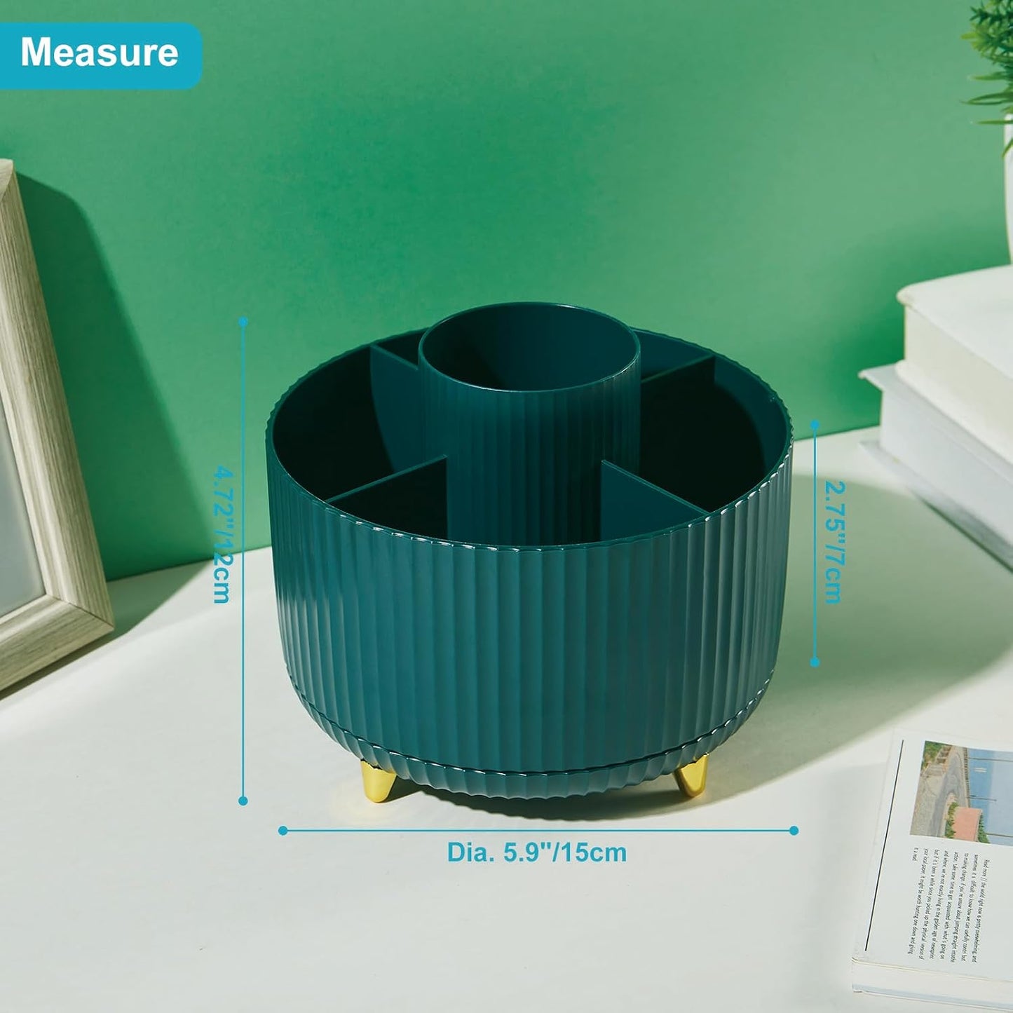 Desk Pencil Pen Holder, 5 Slots 360 Degree Rotating Pencil Pen Organizers for Desk Desktop Storage Stationery Supplies Organizer Cute Pen Cup for Office School Home Art Supply Cream Yellow