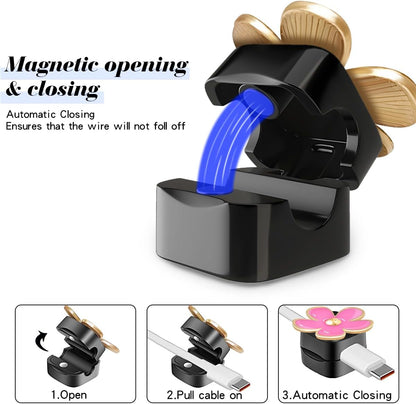 Magnetic Cord Organizer, Easy Secure Adhesive Cable Management, Wire Holder Organizer, Hide Or Organize Phone USB Charger Cable Clips for Home,Office,Car,Desk,Nightstand (White Flower-8 Pack)