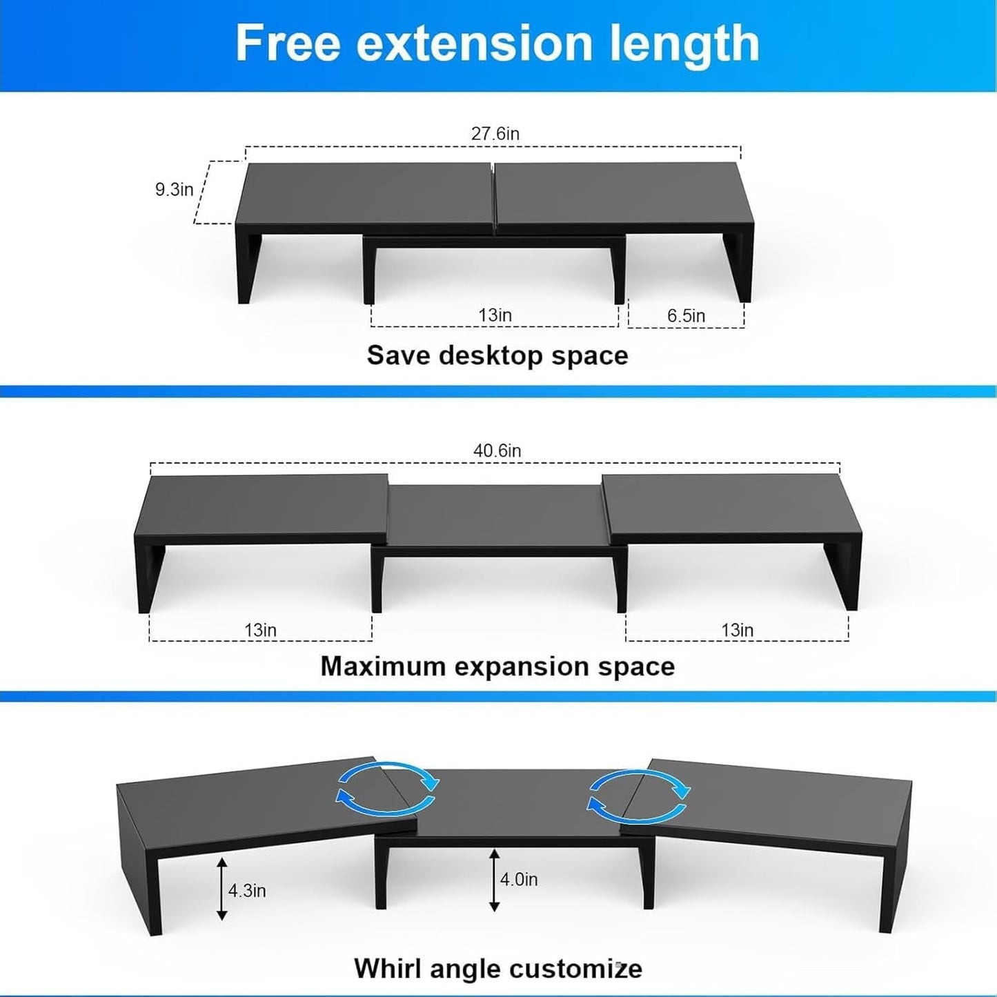 Desk Organizers and Accessories, Dual Monitor Stand Riser, Monitor Desk Shelf for Desktop Organization (Black)