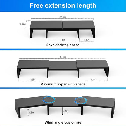 Desk Organizers and Accessories, Dual Monitor Stand Riser, Monitor Desk Shelf for Desktop Organization (Black)