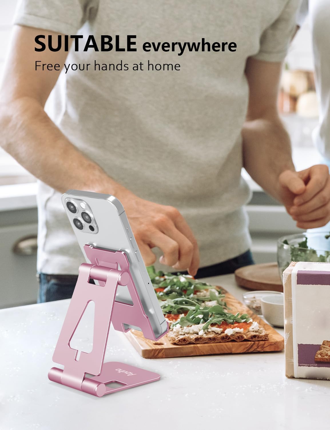 Aoviho Cell Phone Stand for Desk, Adjustable Desktop Phone Holder Stand, Foldable Moblie Phone Dock for iPhone17 16 15 14 13 12 11 Pro Xs Max Xr X 8 7 6 5 5s SE Nintendo Switch All Phones, Pink