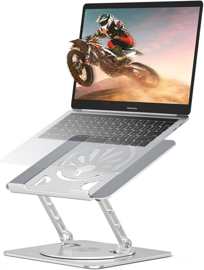 Adjustable Laptop Stand for Desk-360° Rotating Base Aluminum Laptop Riser,Ergonomic Computer Stand for Office Home MacBook Pro/Air Dell HP up to 16'',Black