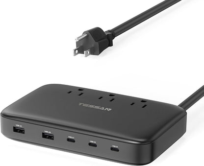 TESSAN Charging Station PD 100W for Multiple Devices, 6-in-1 USB C Charger Block Compatible with iPhone 17/16, MacBook, Charging Dock with 3 USB-C, 1 USB-A & 2 AC, Home Office Travel Accessories