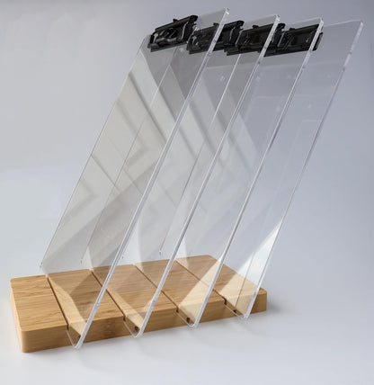 A5 Half Letter Clipboard with Stand,Clear Acrylic Freestanding Memo Size Clipboards,Document Typing Paper Stand,Menu Display Board,Receipt Holder (6"×9")