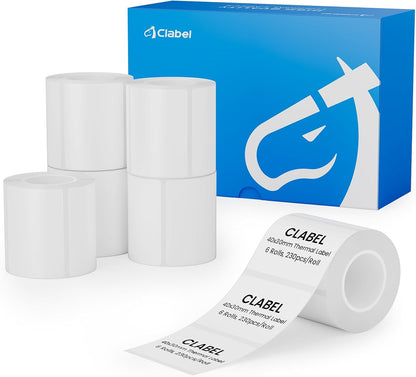 Clabel Printable White Cable Labels 6 Rolls of Thermal Self-Adhesive Paper Labels Tape, 25x78mm (1"x3") 100 Sheets Per Roll, Black Print on White Sticker Tags Durable