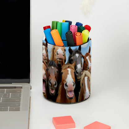 Leather Pen Holder for Desk, Love Cherry Pencil Organizer Pencil Cup Desk Decor Makeup Brush Holder Multifunctional Office Supplies for Home,Office, School